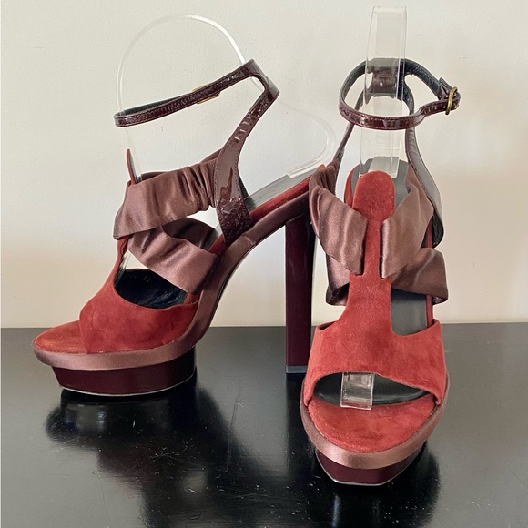 Balenciaga Burgundy Strappy Platform Heels - Picture 2 of 9